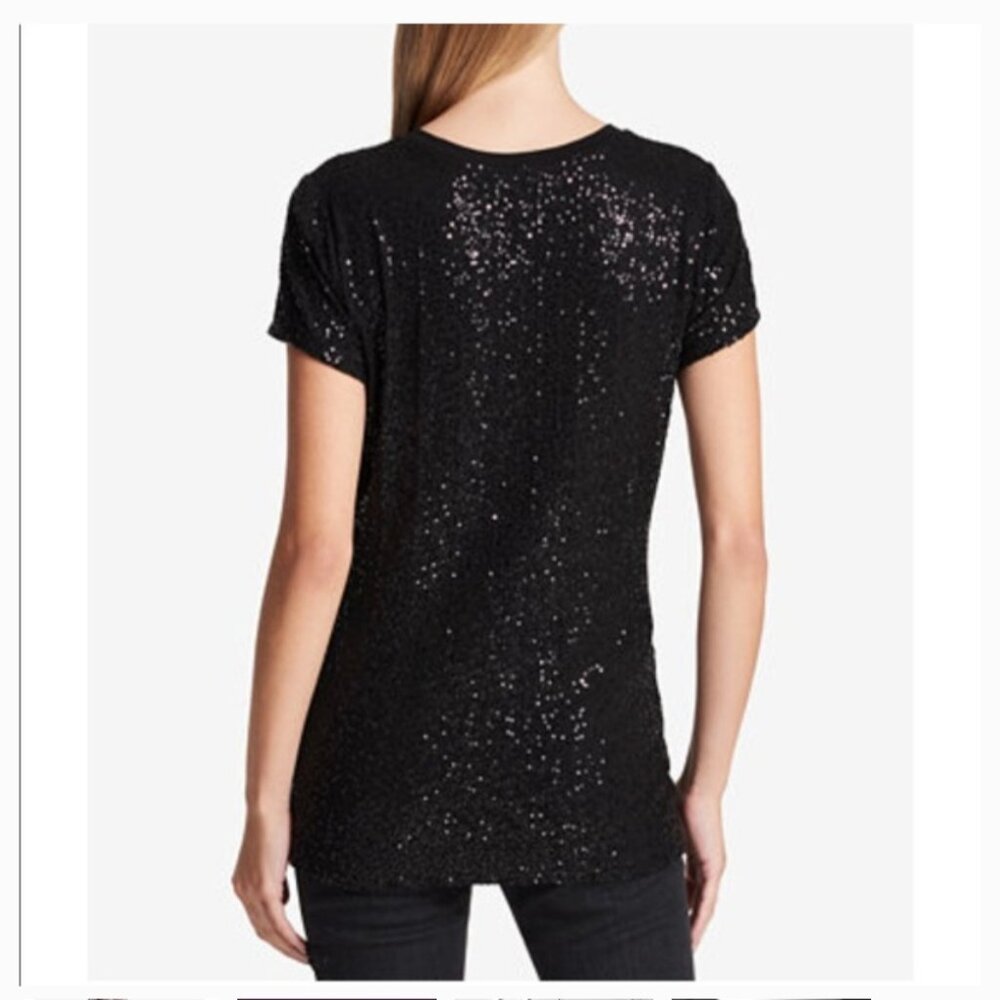 New with tags! Black sequin DKNY shirt, M 6 8 - Picture 2 of 4